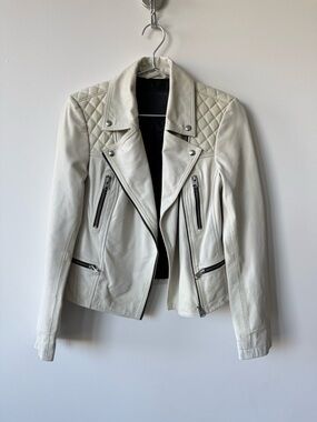 AllSaints Catch Leather Jacket in White - Moto Style - Size 6US